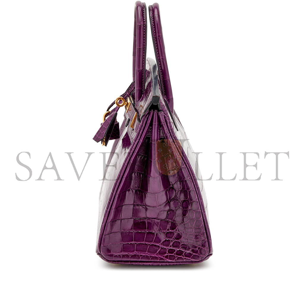 H**mes master birkin 25 crocodile leather tuscan purple gold buckle h041354ck42 (25*20*13cm)